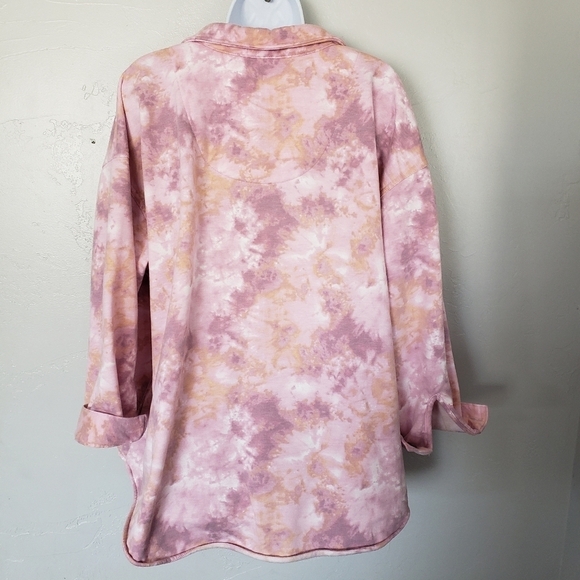 Maurices 2 2X Pink Purple Orange Tie Dye Shacket Button Up Jacket Soft Thick Top - Picture 2 of 8